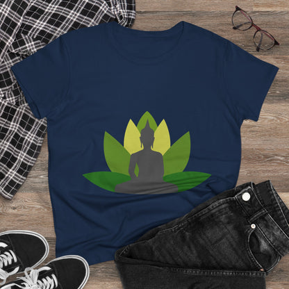 Buddha + Lotus Flower Verde Women's Midweight Cotton Tee