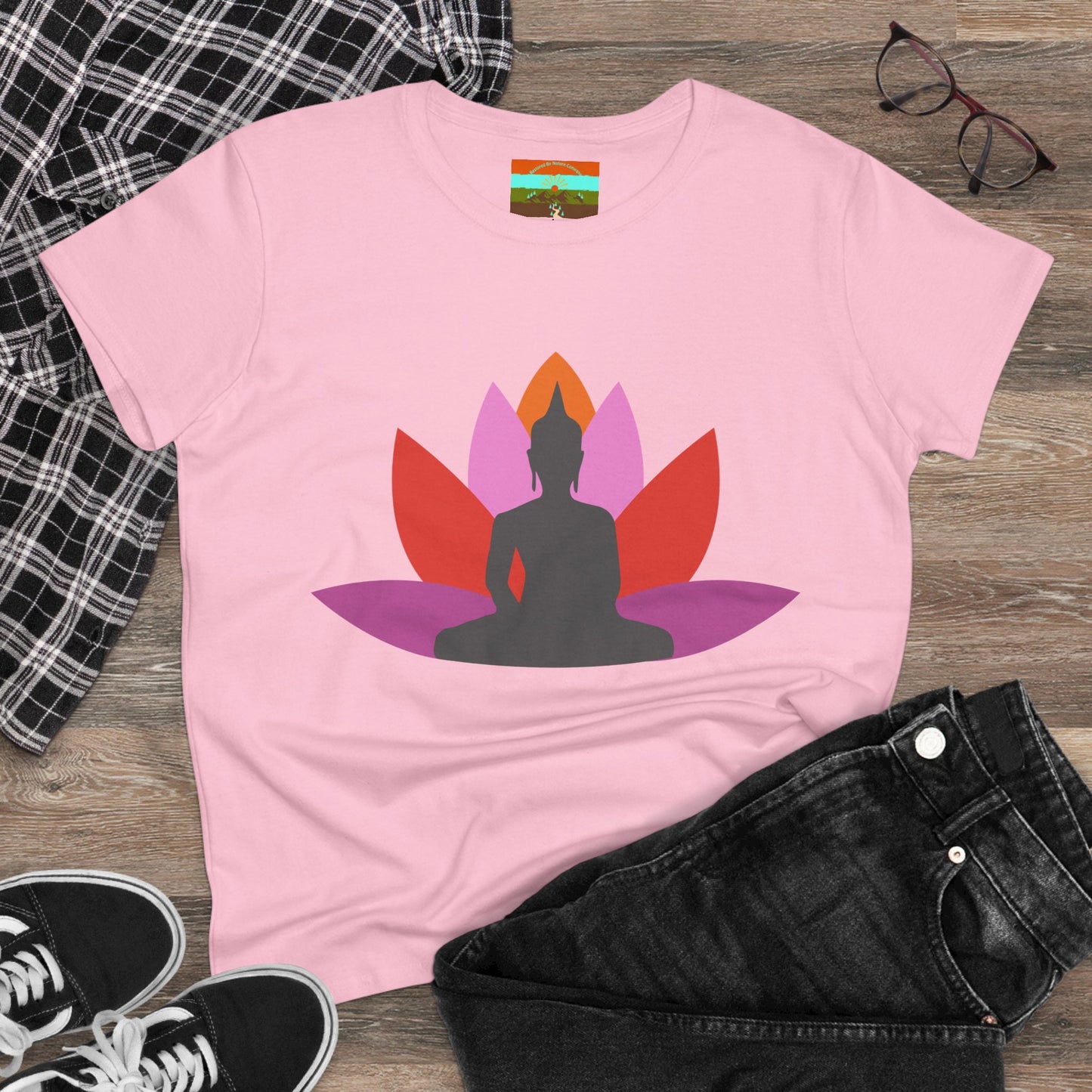 Buddha Lotus Women's Cotton Tee | Tropical | Mindfulness & Yoga Apparel