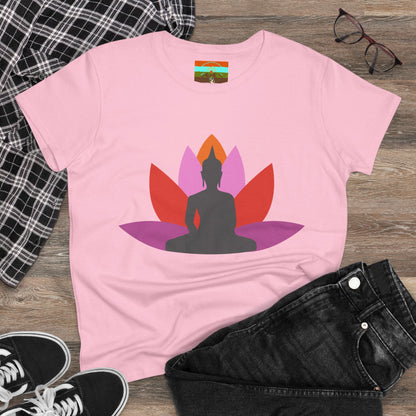 Buddha Lotus Women's Cotton Tee | Tropical | Mindfulness & Yoga Apparel