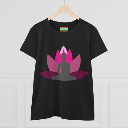 Buddha Lotus Women's Cotton Tee | Cerise | Mindfulness & Yoga Apparel