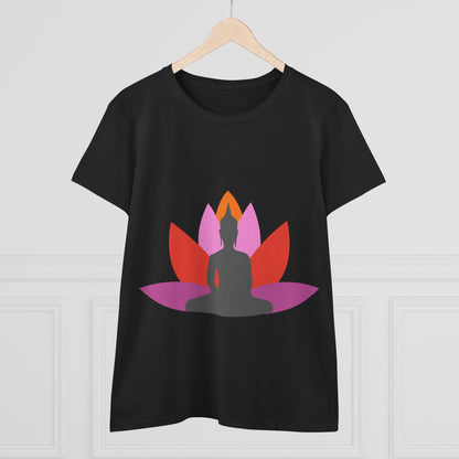 Buddha + Lotus Flower Tropical Women's Midweight Cotton Tee