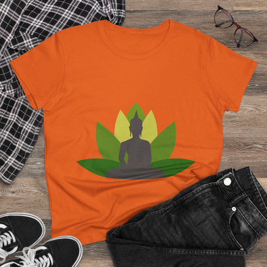 Buddha + Lotus Flower Verde Women's Midweight Cotton Tee