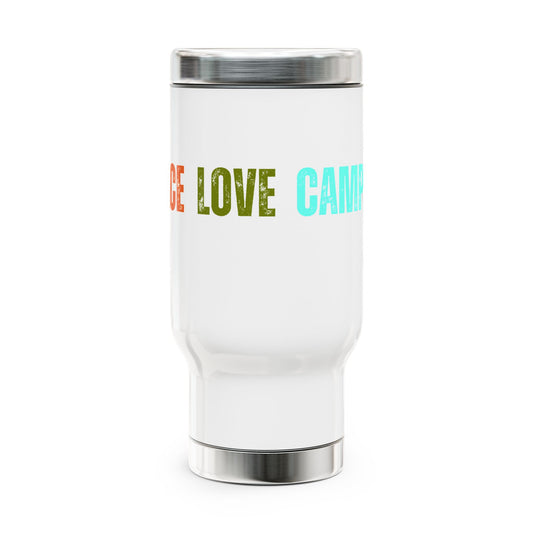 Peace Love Camping Stainless Steel Travel Mug with Handle, 14oz