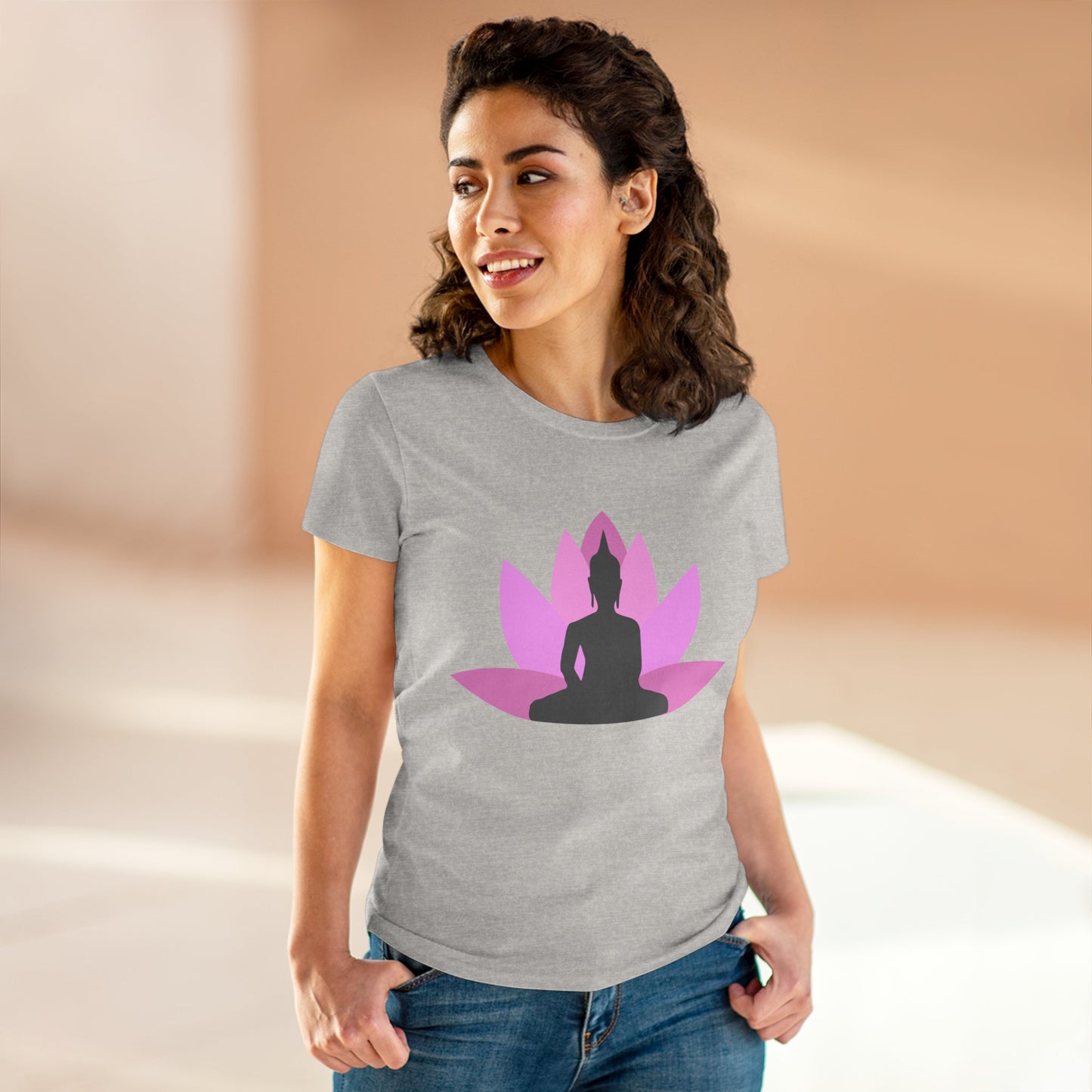 Buddha Lotus Women's Cotton Tee | Bubblegum | Mindfulness & Yoga Apparel