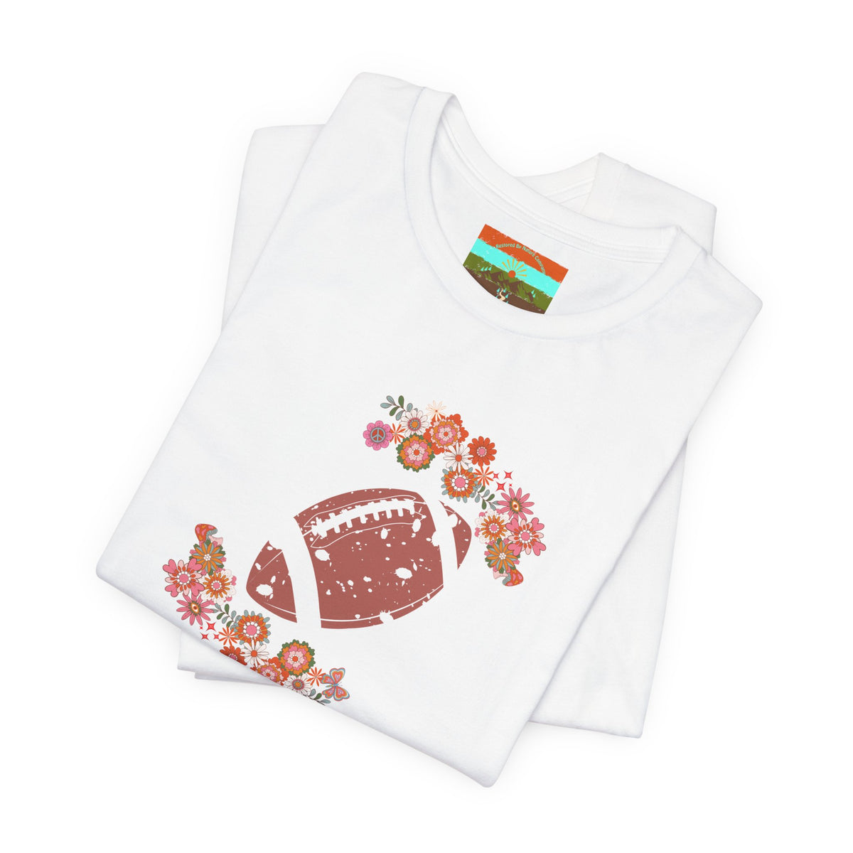 Vintage Floral Football Graphic Tee | 60s Hippie Style