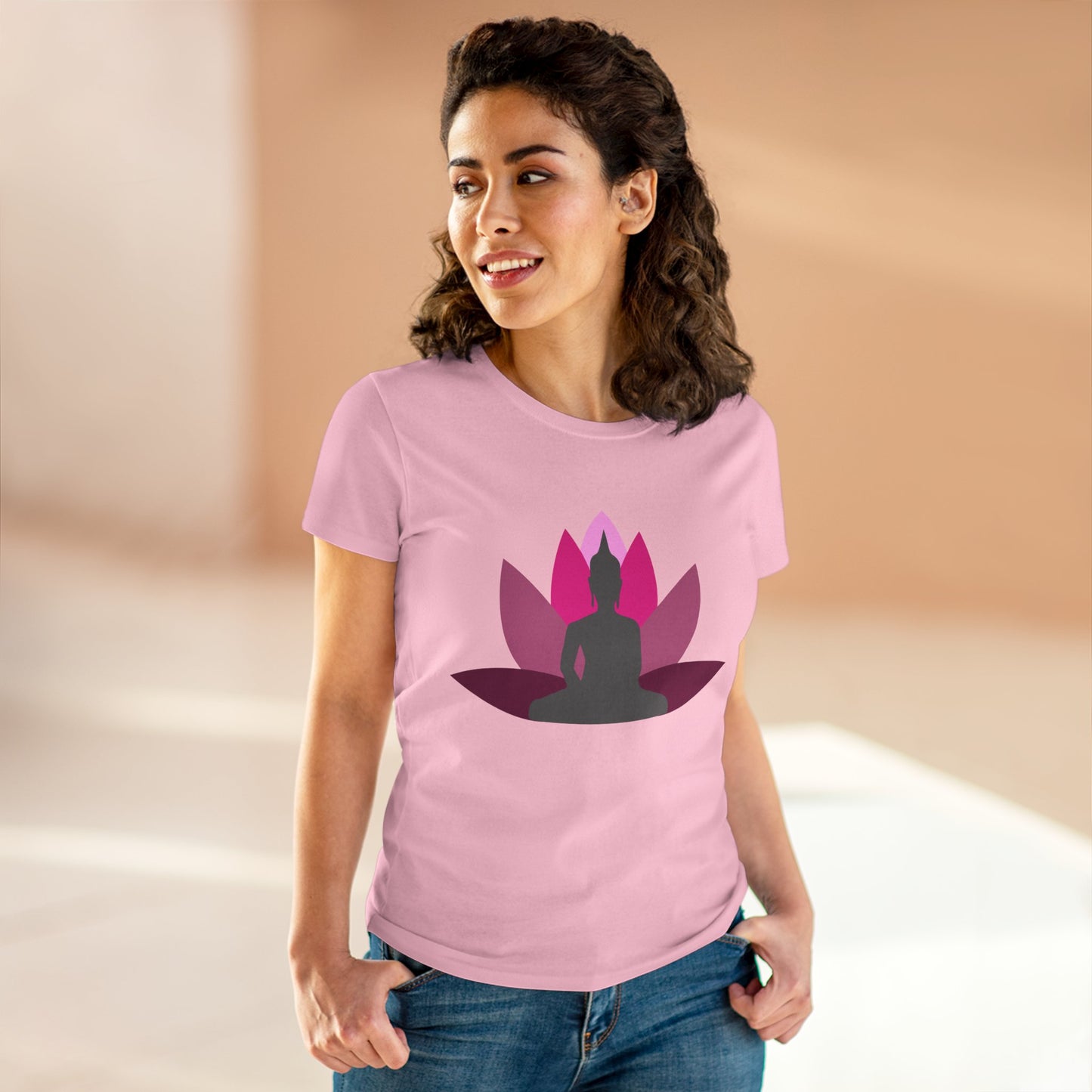 Buddha Lotus Women's Cotton Tee | Cerise | Mindfulness & Yoga Apparel
