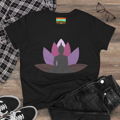 Buddha Lotus Women's Cotton Tee | Mauve | Mindfulness & Yoga Apparel