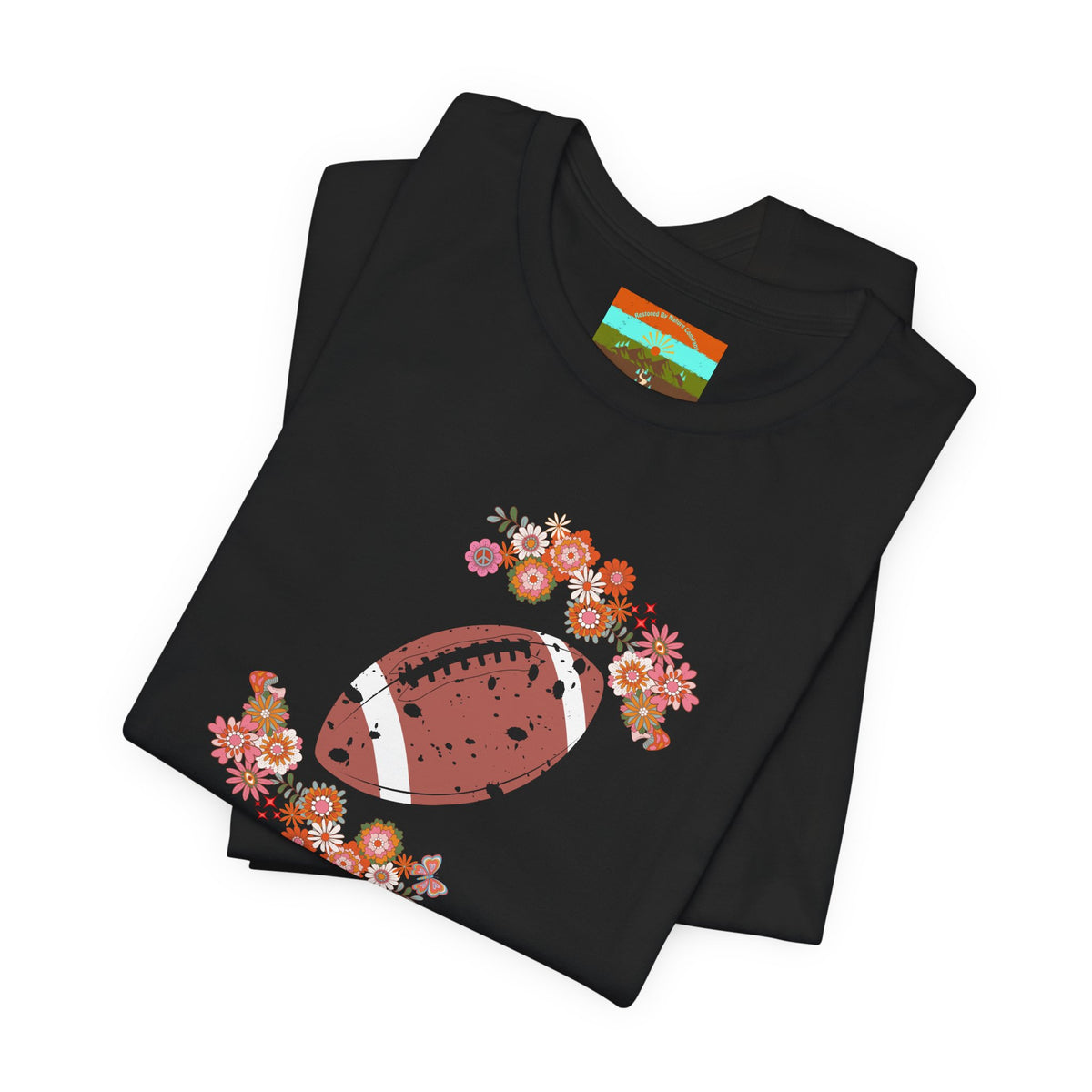 Vintage Floral Football Graphic Tee | 60s Hippie Style