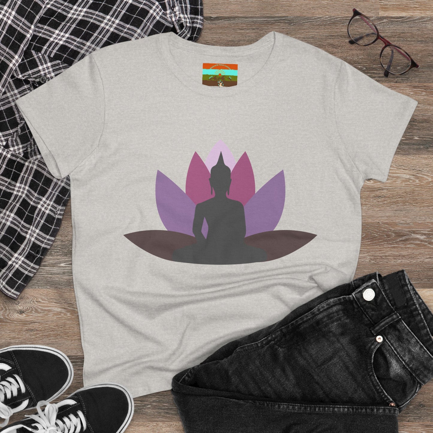 Buddha Lotus Women's Cotton Tee | Mauve | Mindfulness & Yoga Apparel