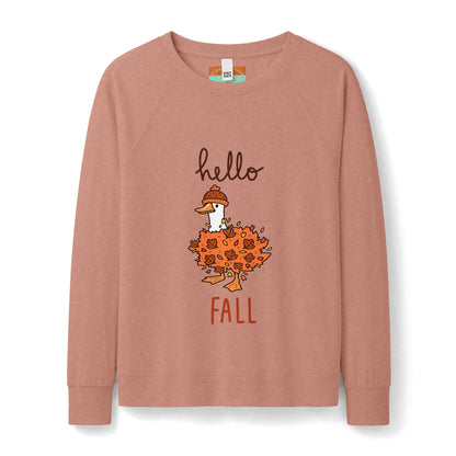 Hello Fall Beanie Duck Sweatshirt — Women's Cozy Autumn Crewneck