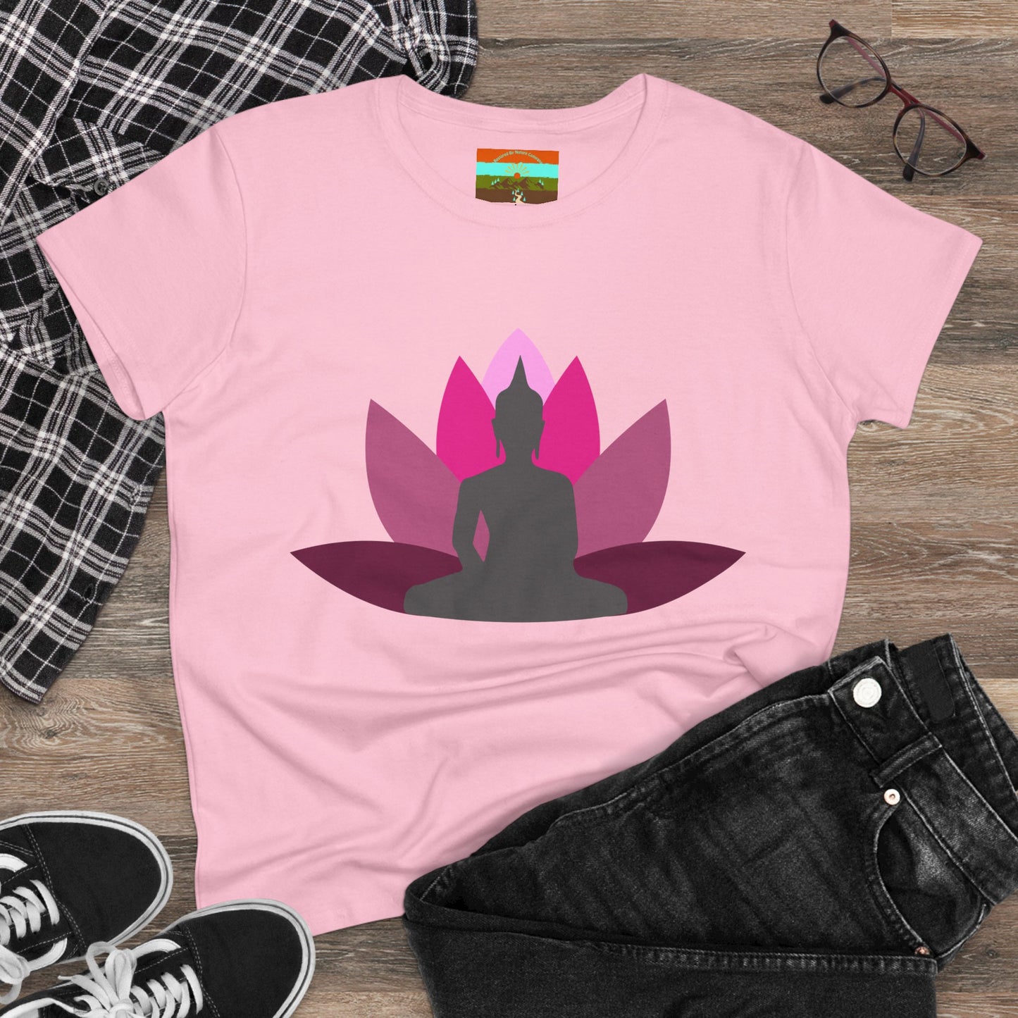 Buddha Lotus Women's Cotton Tee | Cerise | Mindfulness & Yoga Apparel