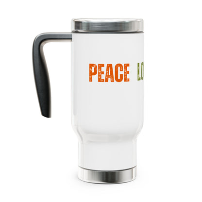 Peace Love Surfing Stainless Steel Travel Mug with Handle, 14oz