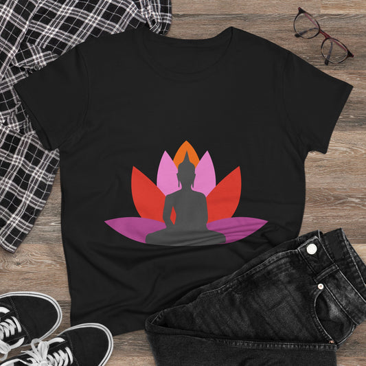 Buddha + Lotus Flower Tropical Women's Midweight Cotton Tee