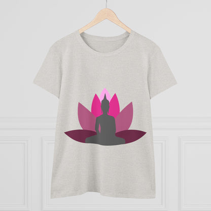 Buddha + Lotus Flower Cerise Women's Midweight Cotton Tee