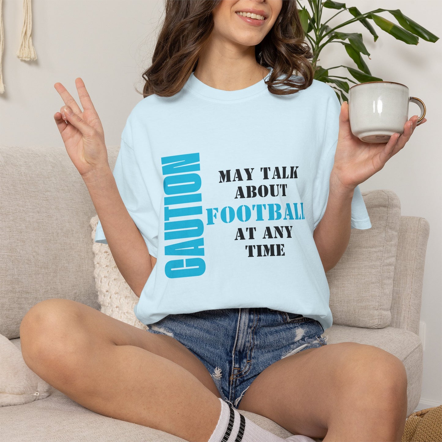 CAUTION: May Talk About Football Graphic Tee | Unisex Garment-Dyed T-Shirt