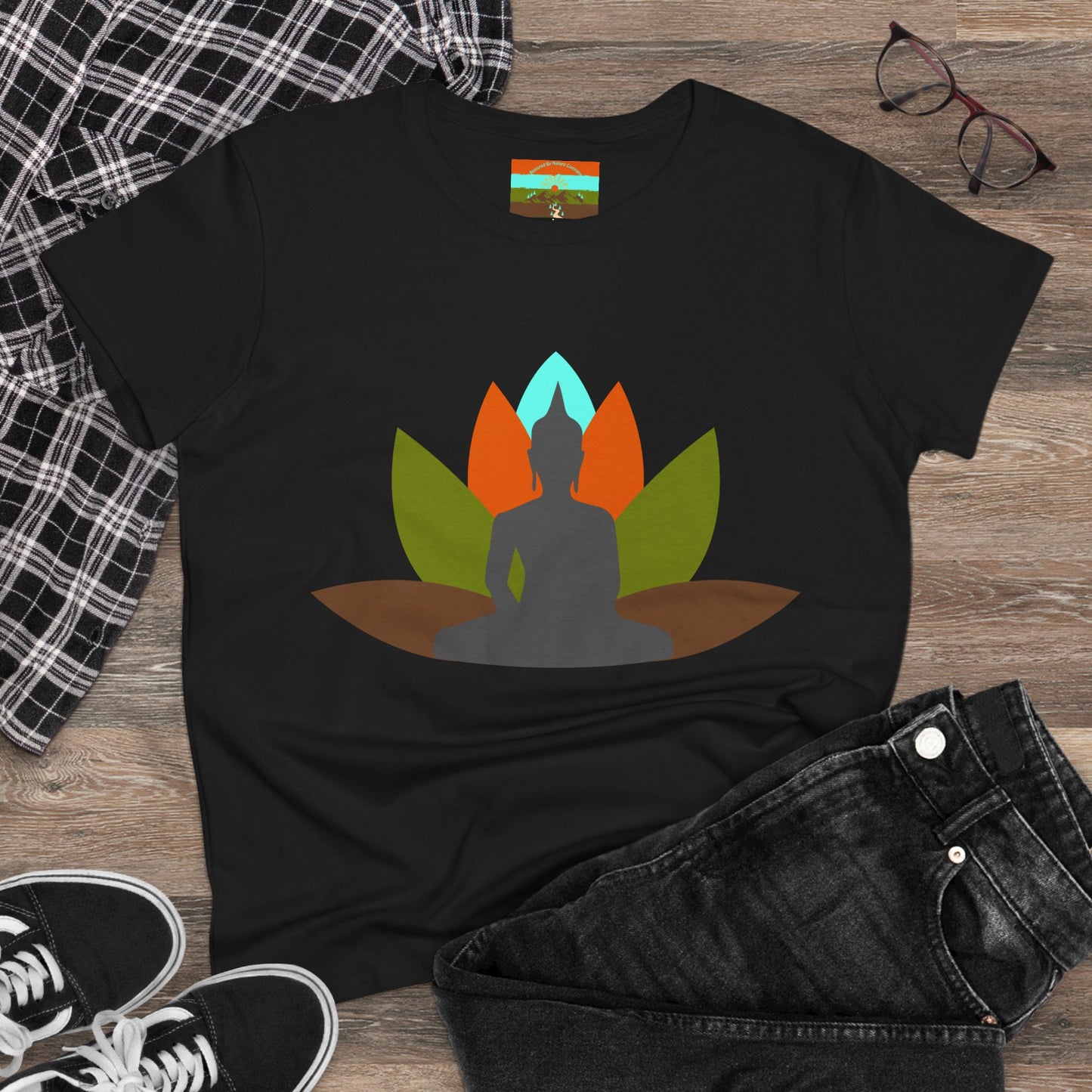 Buddha Lotus Women's Cotton Tee | Earth | Mindfulness & Yoga Apparel
