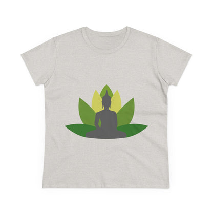 Buddha + Lotus Flower Verde Women's Midweight Cotton Tee