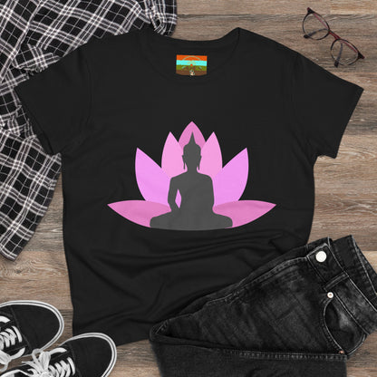 Buddha Lotus Women's Cotton Tee | Bubblegum | Mindfulness & Yoga Apparel