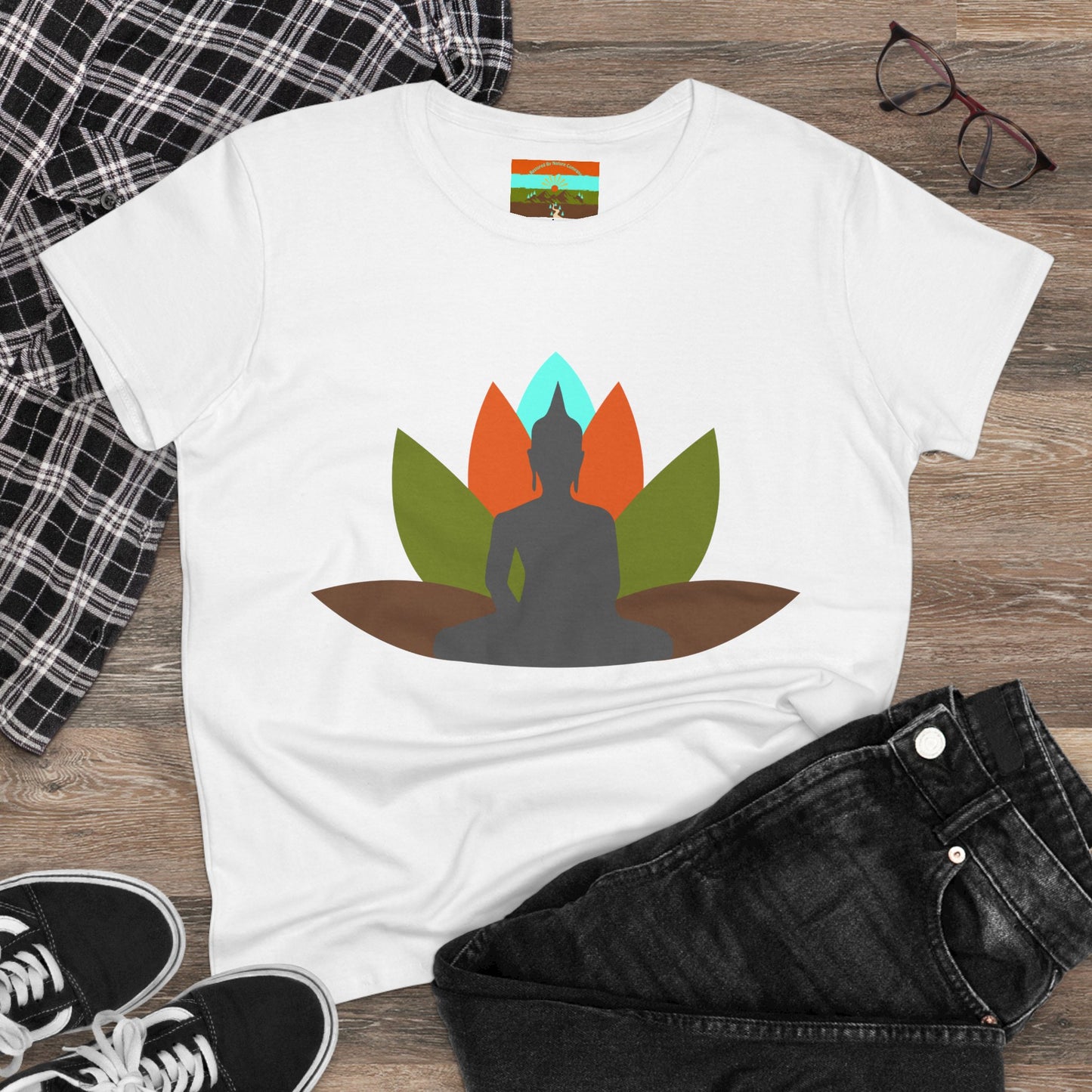 Buddha Lotus Women's Cotton Tee | Earth | Mindfulness & Yoga Apparel