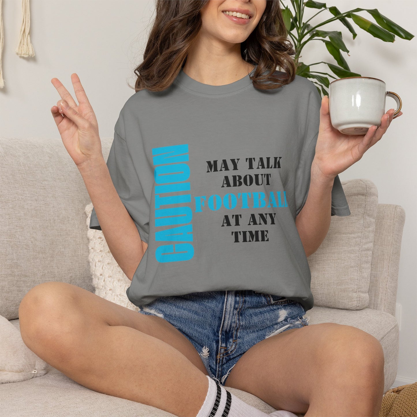 CAUTION: May Talk About Football Graphic Tee | Unisex Garment-Dyed T-Shirt