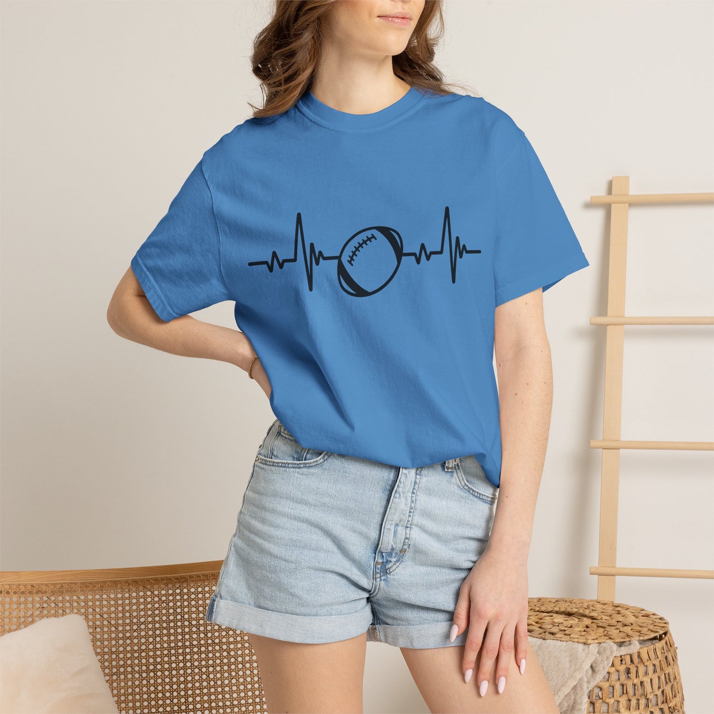 Football Heartbeat Graphic Tee | Soft Cotton T-Shirt for Football Fans