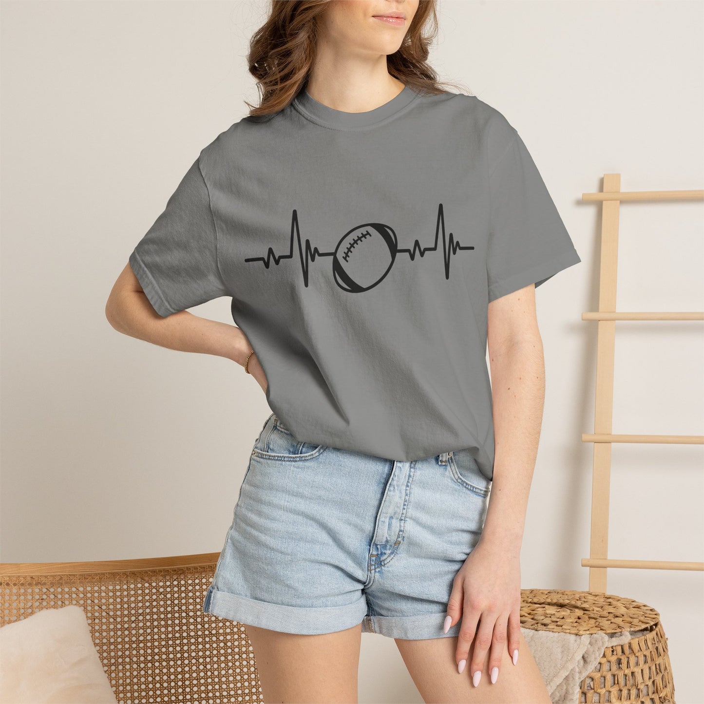 Football Heartbeat Graphic Tee | Soft Cotton T-Shirt for Football Fans