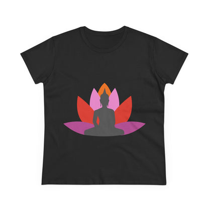 Buddha + Lotus Flower Tropical Women's Midweight Cotton Tee