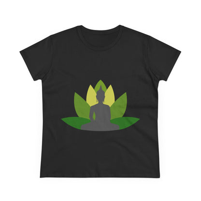 Buddha + Lotus Flower Verde Women's Midweight Cotton Tee