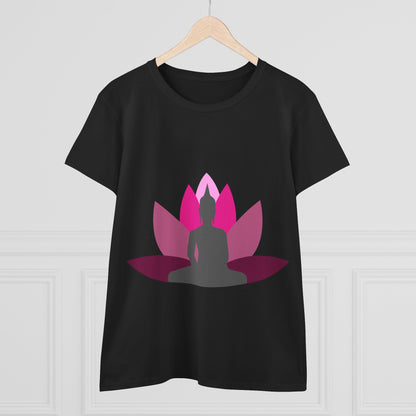 Buddha + Lotus Flower Cerise Women's Midweight Cotton Tee