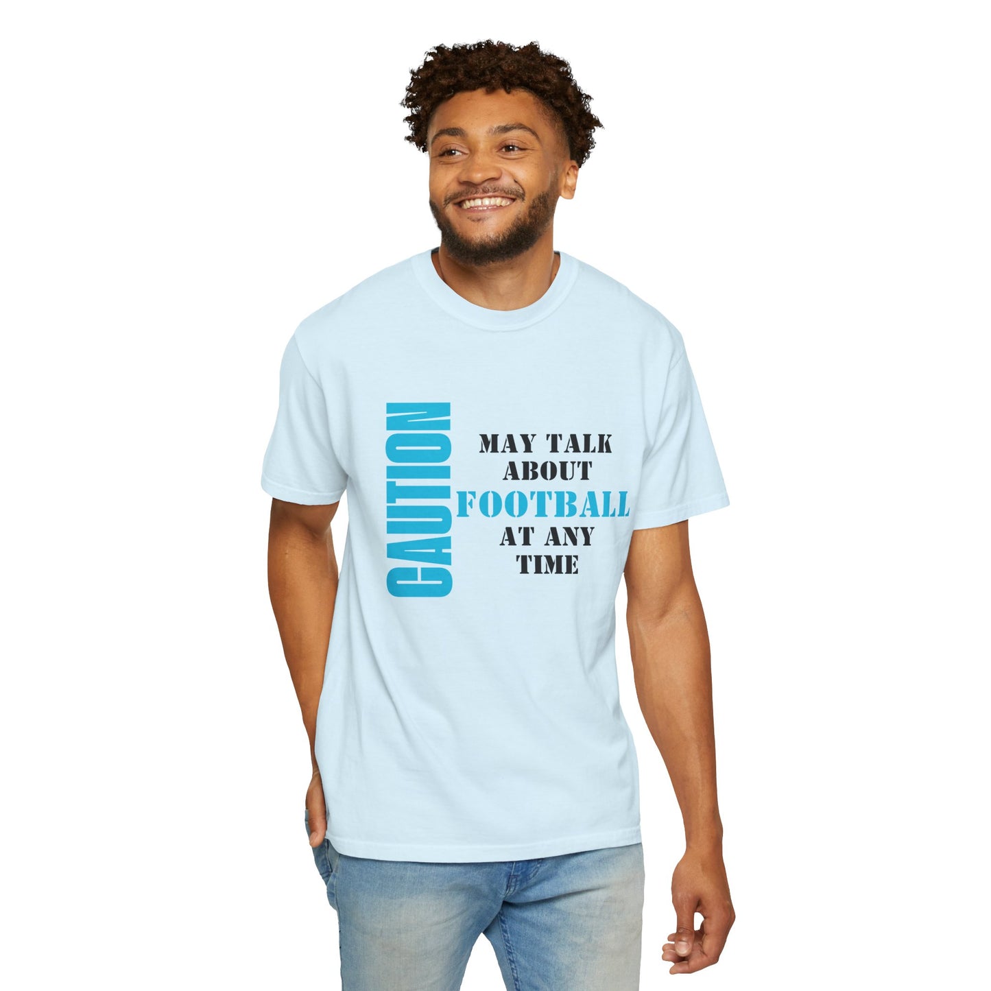 CAUTION: May Talk About Football Graphic Tee | Unisex Garment-Dyed T-Shirt