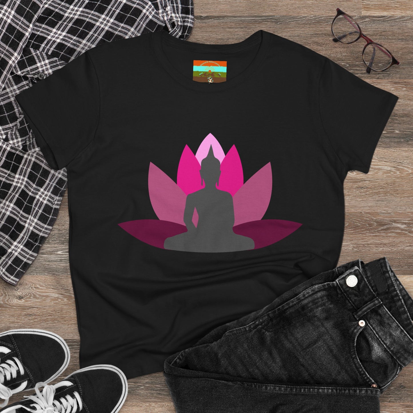 Buddha Lotus Women's Cotton Tee | Cerise | Mindfulness & Yoga Apparel