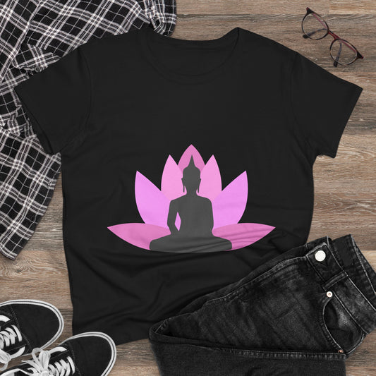 Buddha + Lotus Flower Bubblegum Women's Midweight Cotton Tee