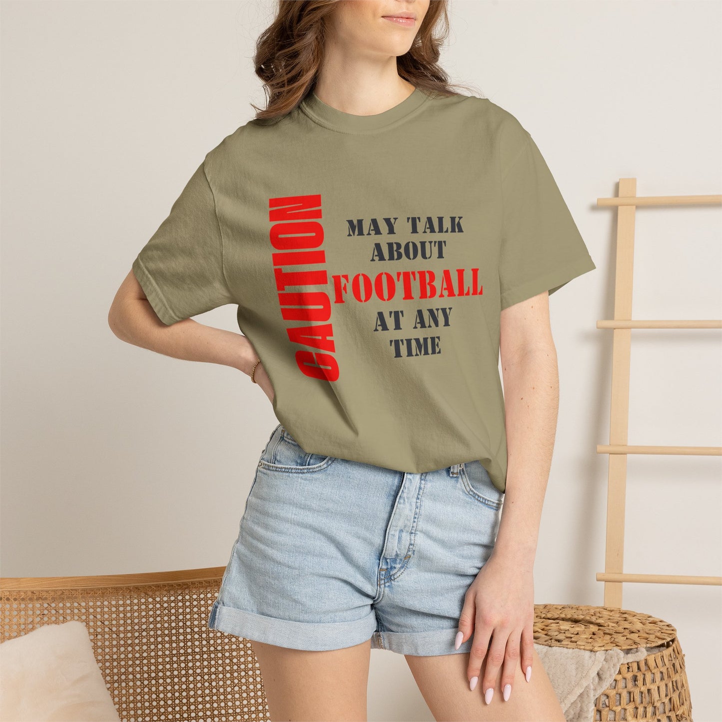 CAUTION: May Talk About Football Graphic Tee | Unisex Garment-Dyed T-Shirt