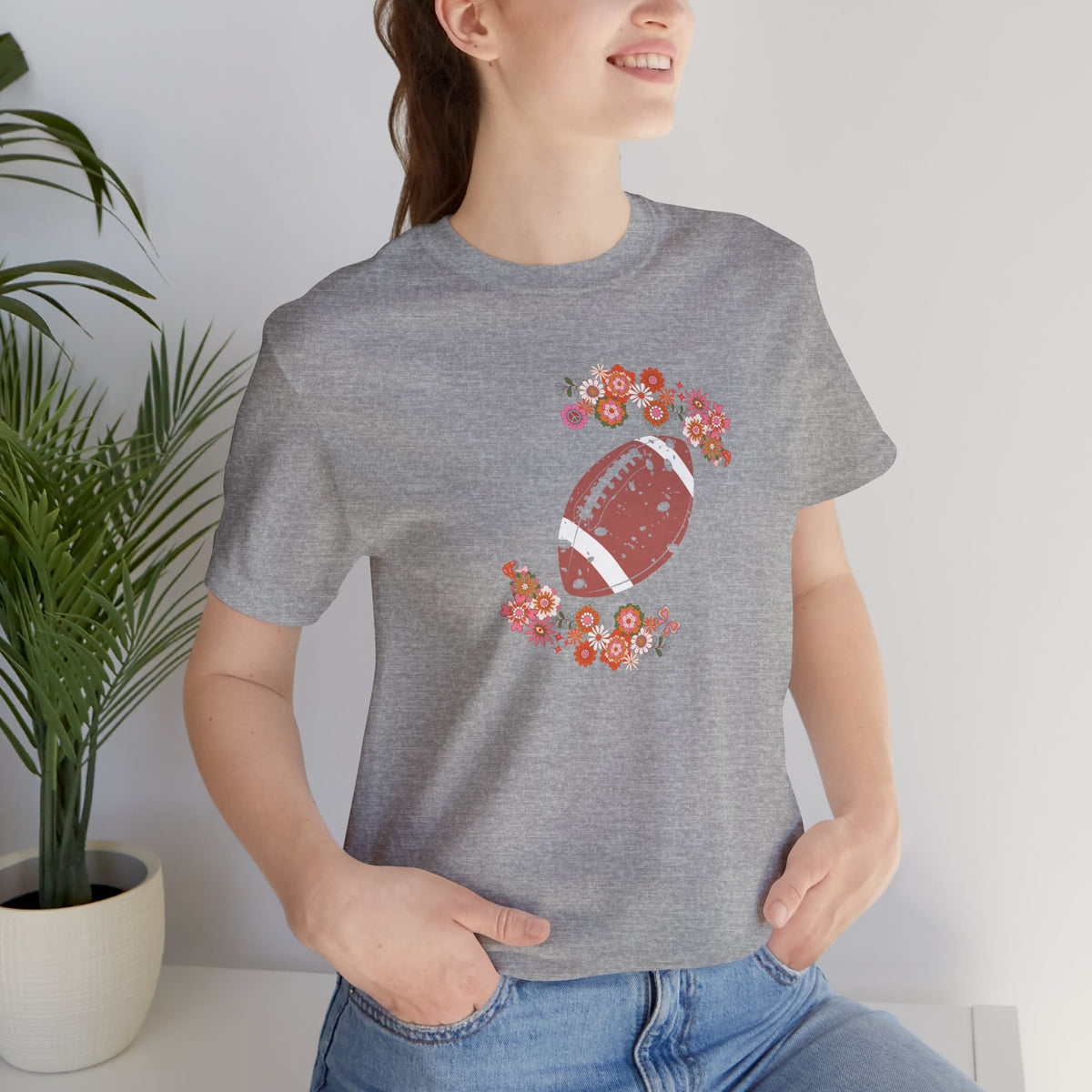 Vintage Floral Football Graphic Tee | 60s Hippie Style