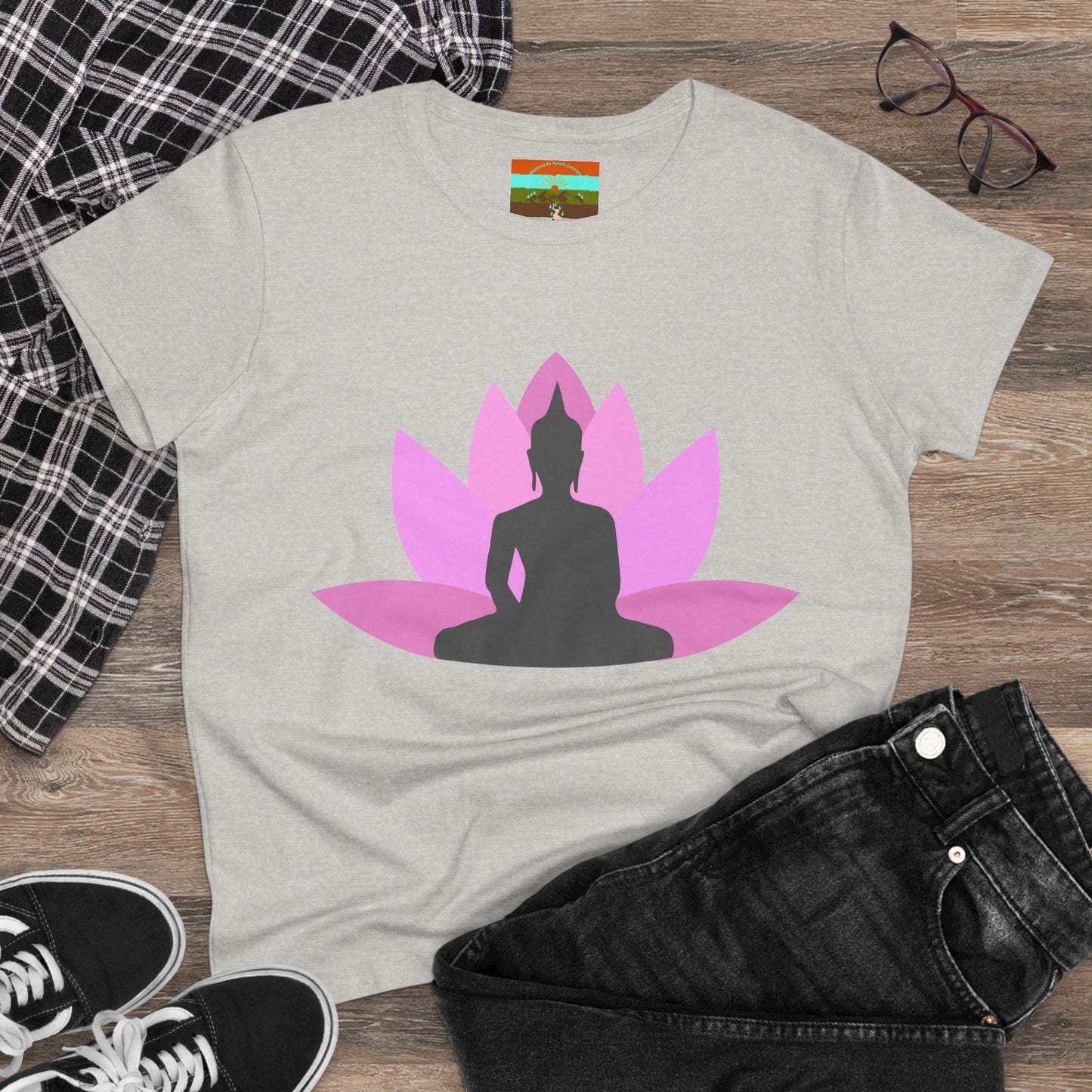 Buddha Lotus Women's Cotton Tee | Bubblegum | Mindfulness & Yoga Apparel