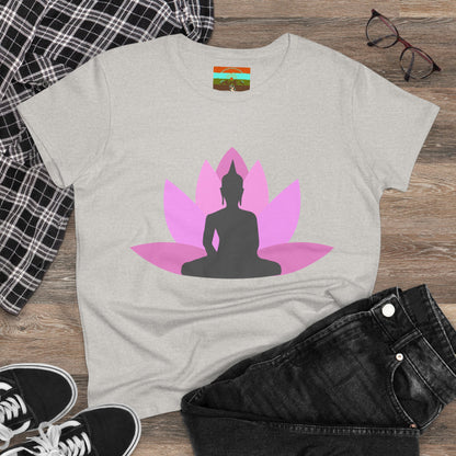Buddha Lotus Women's Cotton Tee | Bubblegum | Mindfulness & Yoga Apparel