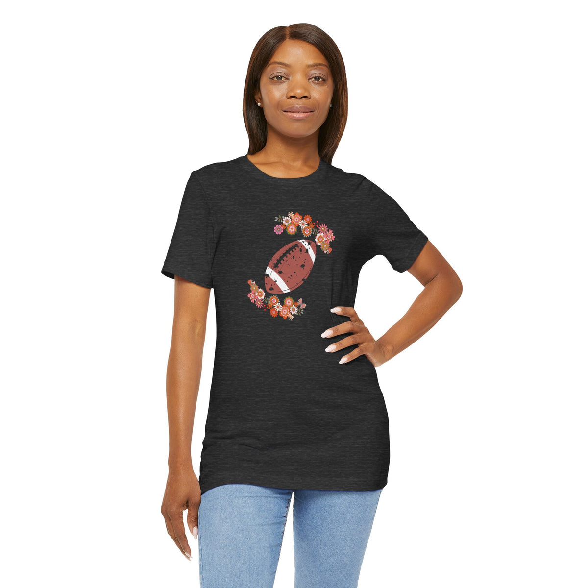 Vintage Floral Football Graphic Tee | 60s Hippie Style