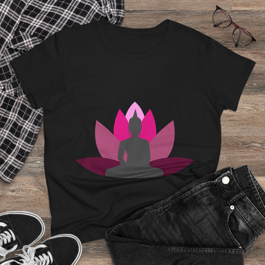 Buddha + Lotus Flower Cerise Women's Midweight Cotton Tee