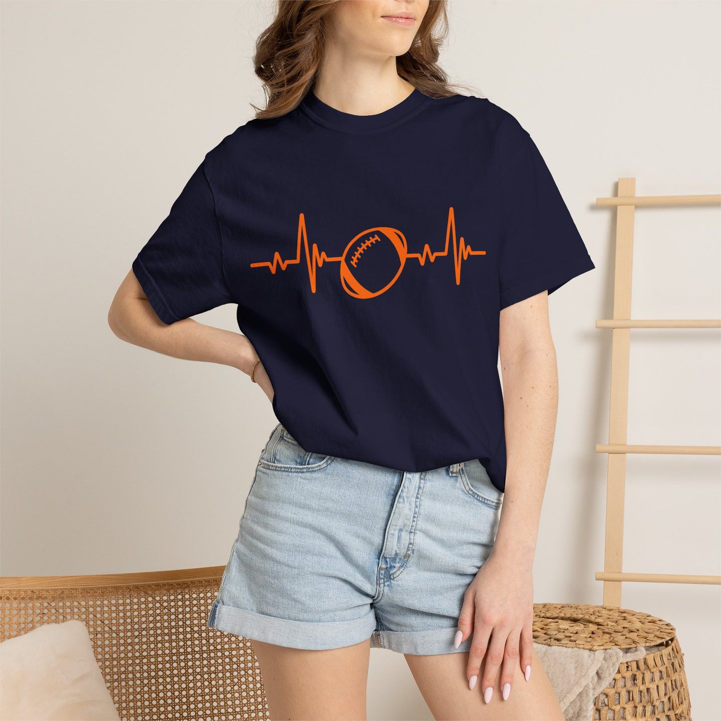 Football Heartbeat Graphic Tee | Soft Cotton T-Shirt for Football Fans