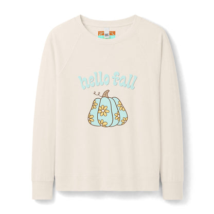 Hello Fall Retro Daisy Pumpkin Sweatshirt — Women's Cozy Autumn Crewneck