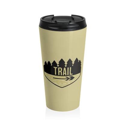 Wooden Hiking Trail Sign Stainless Steel Travel Mug in Ecru