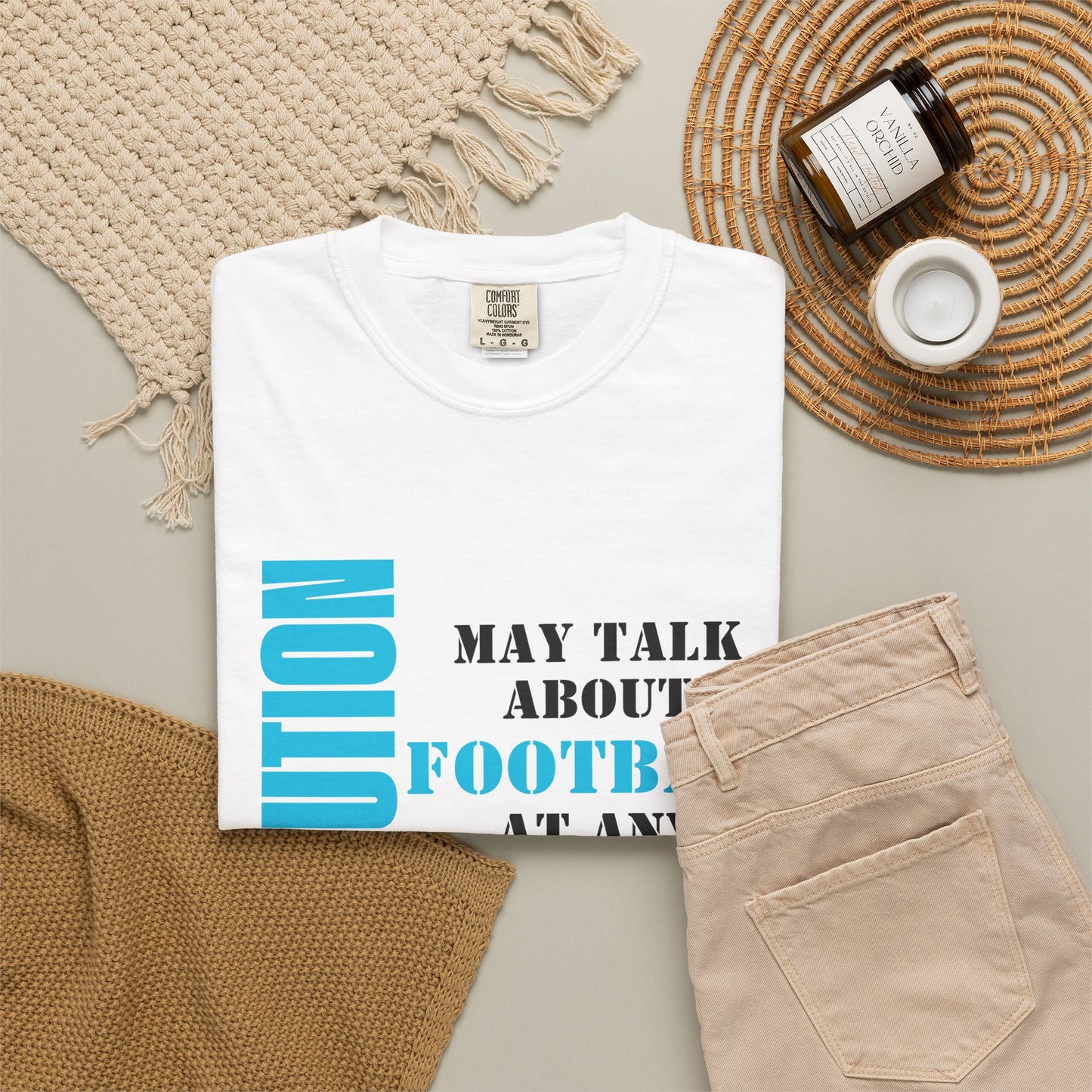 CAUTION: May Talk About Football Graphic Tee | Unisex Garment-Dyed T-Shirt