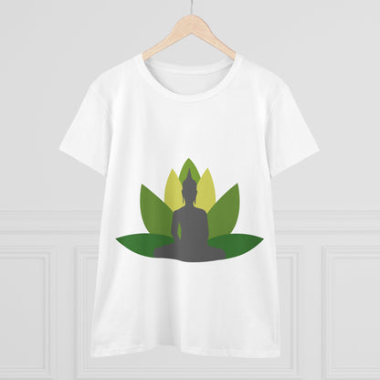 Buddha + Lotus Flower Verde Women's Midweight Cotton Tee