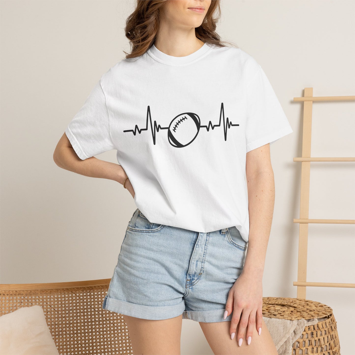 Football Heartbeat Graphic Tee | Soft Cotton T-Shirt for Football Fans