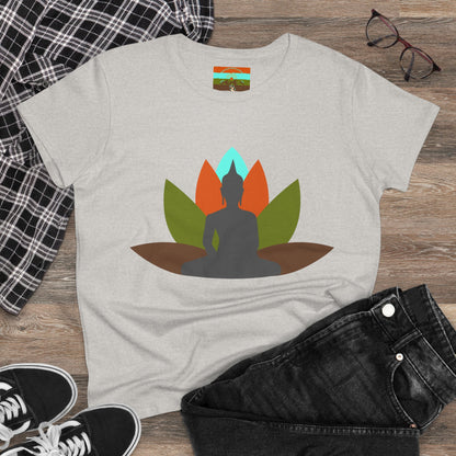 Buddha Lotus Women's Cotton Tee | Earth | Mindfulness & Yoga Apparel