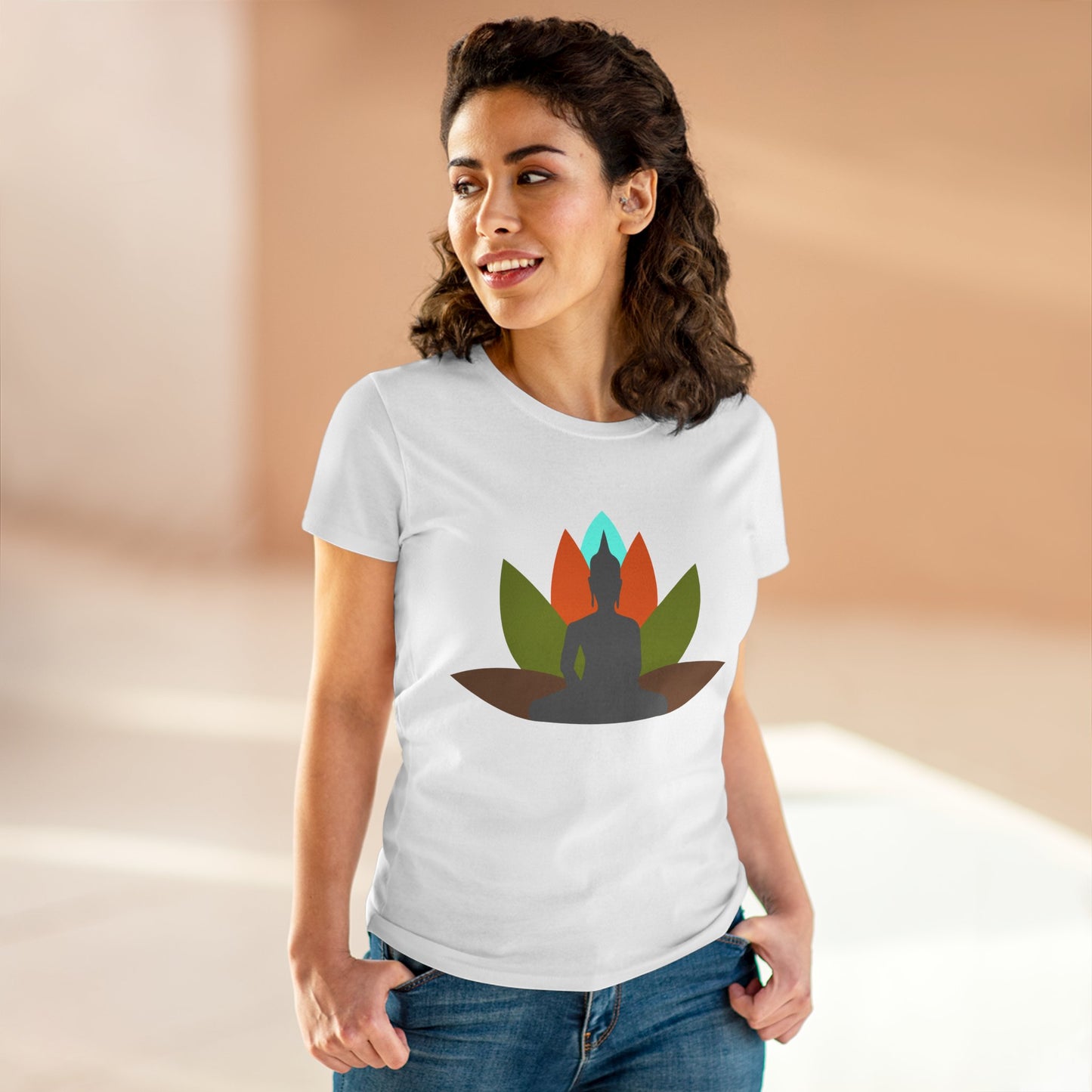 Buddha Lotus Women's Cotton Tee | Earth | Mindfulness & Yoga Apparel
