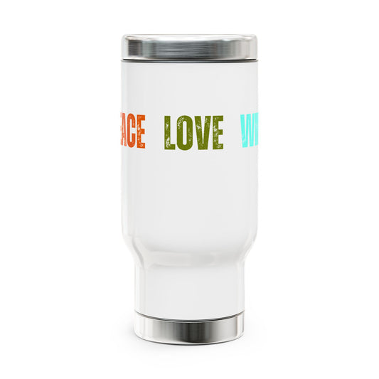 Peace Love Wine Stainless Steel Travel Mug with Handle, 14oz