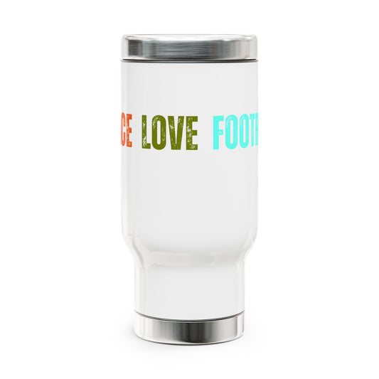 Peace Love Football Stainless Steel Travel Mug with Handle, 14oz