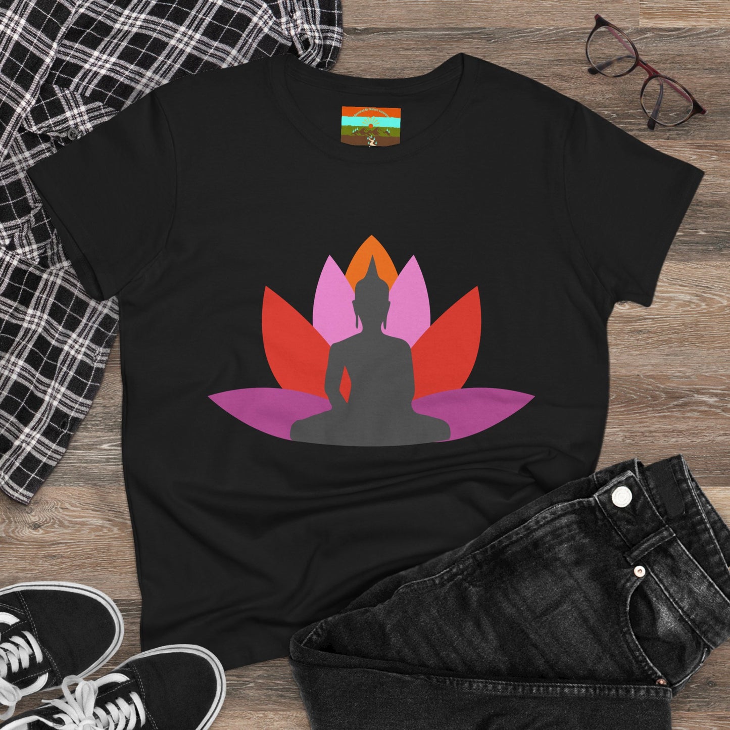 Buddha Lotus Women's Cotton Tee | Tropical | Mindfulness & Yoga Apparel