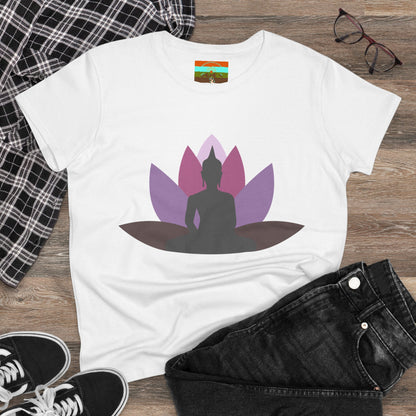 Buddha Lotus Women's Cotton Tee | Mauve | Mindfulness & Yoga Apparel